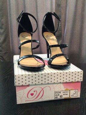 Delicious Black Patent Strappy High Heel Sandals